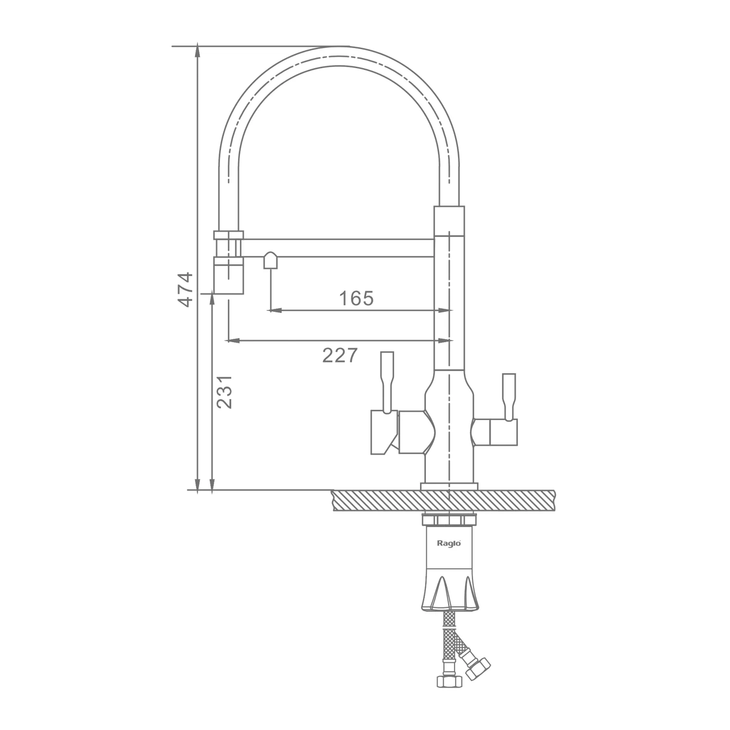 Смеситель Raglo для кухни с подключением к фильтру съёмный гибкий излив с магнитным фиксатором, сатин золотой R81.63.03