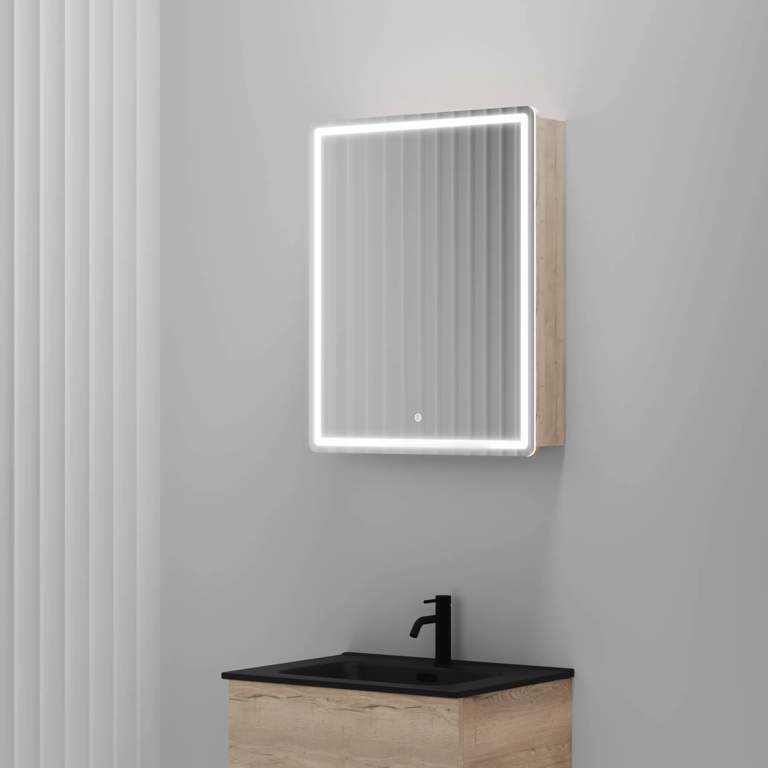 Зеркальный шкаф Sancos Блик / Mirror MI60EG 59x74 с подсветкой, дуб галифакс натуральный