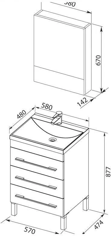 Комплект мебели для ванной Aquanet Верона 60 белый (напольный 3 ящика)