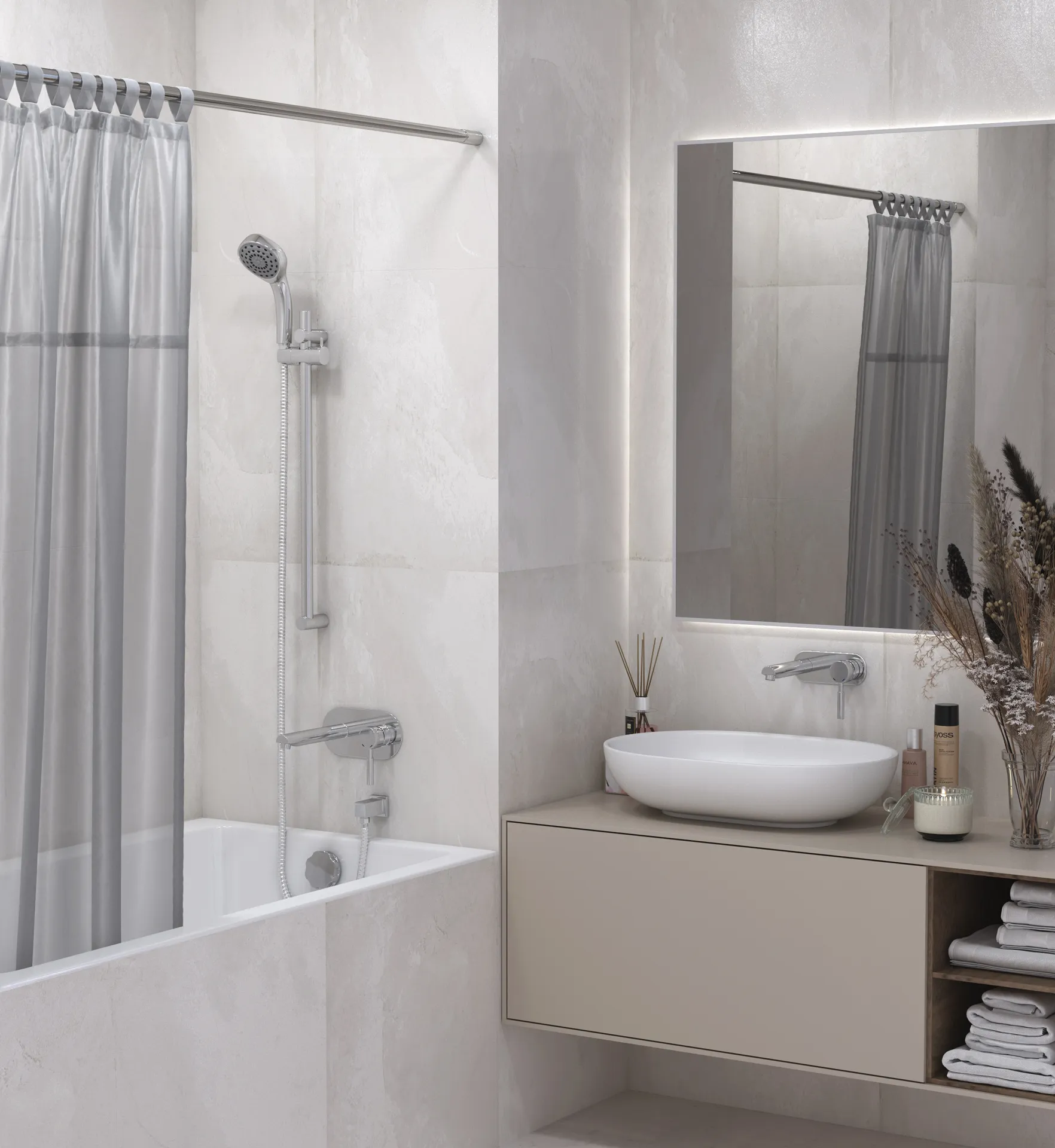 Карниз для ванной прямой телескопический / L 1800 (Без покрытия)