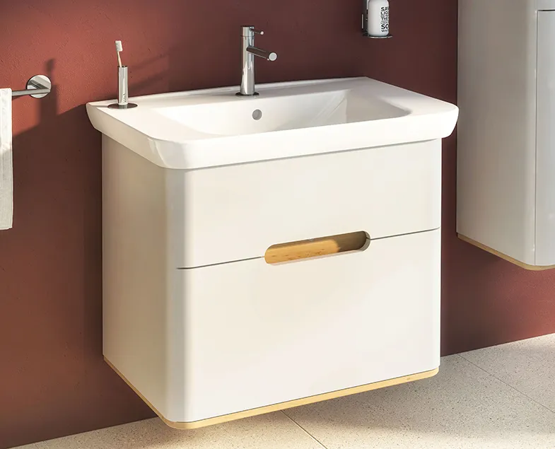 60824 Sento Тумба с раковиной с 2 ящиками 80 см с LED подсветкой цвет матовый белый VITRA