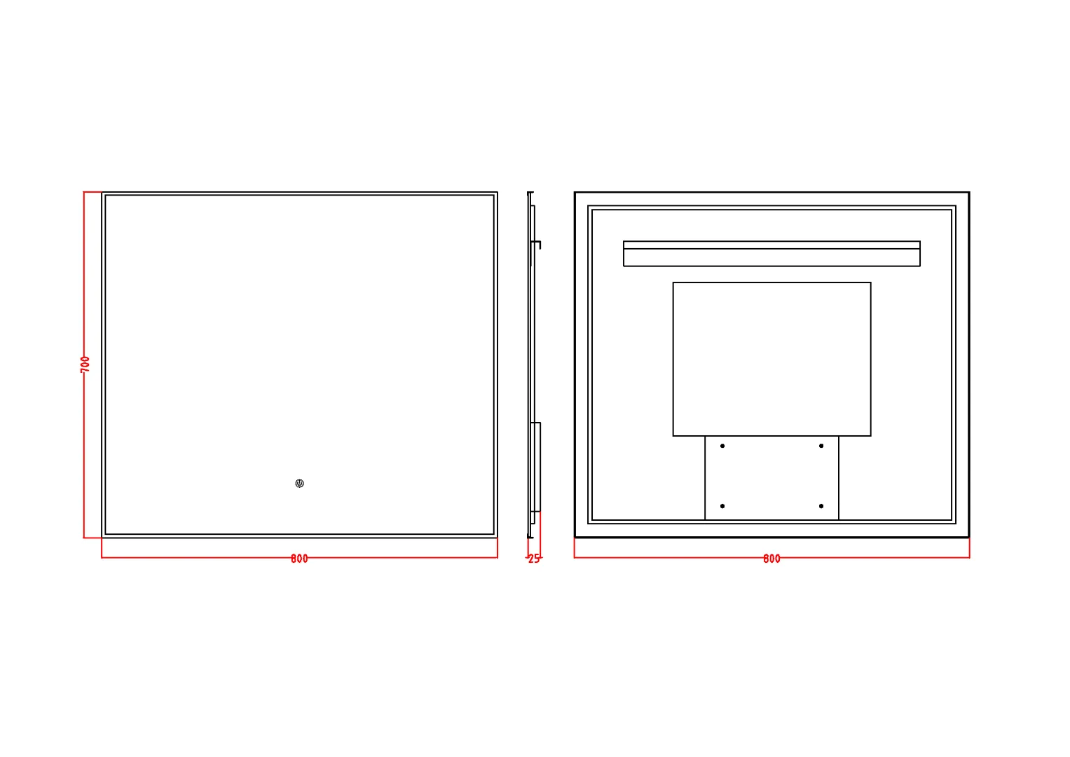 Зеркало прямоугольное c мет. рамой, подсветка, сенсор, 80*70см Black 