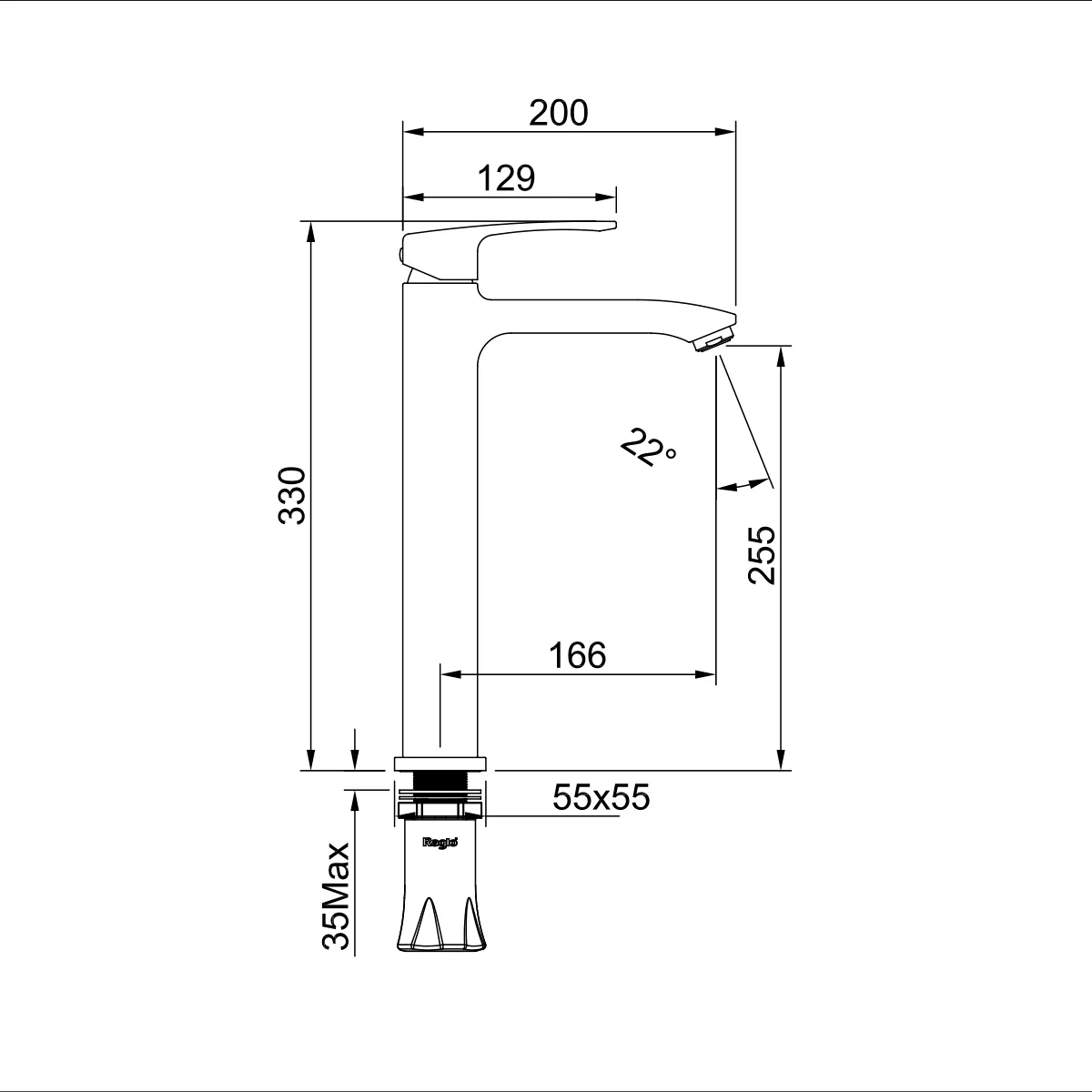 Смеситель Raglo для раковины высокий монолитный, черный R01.15.06