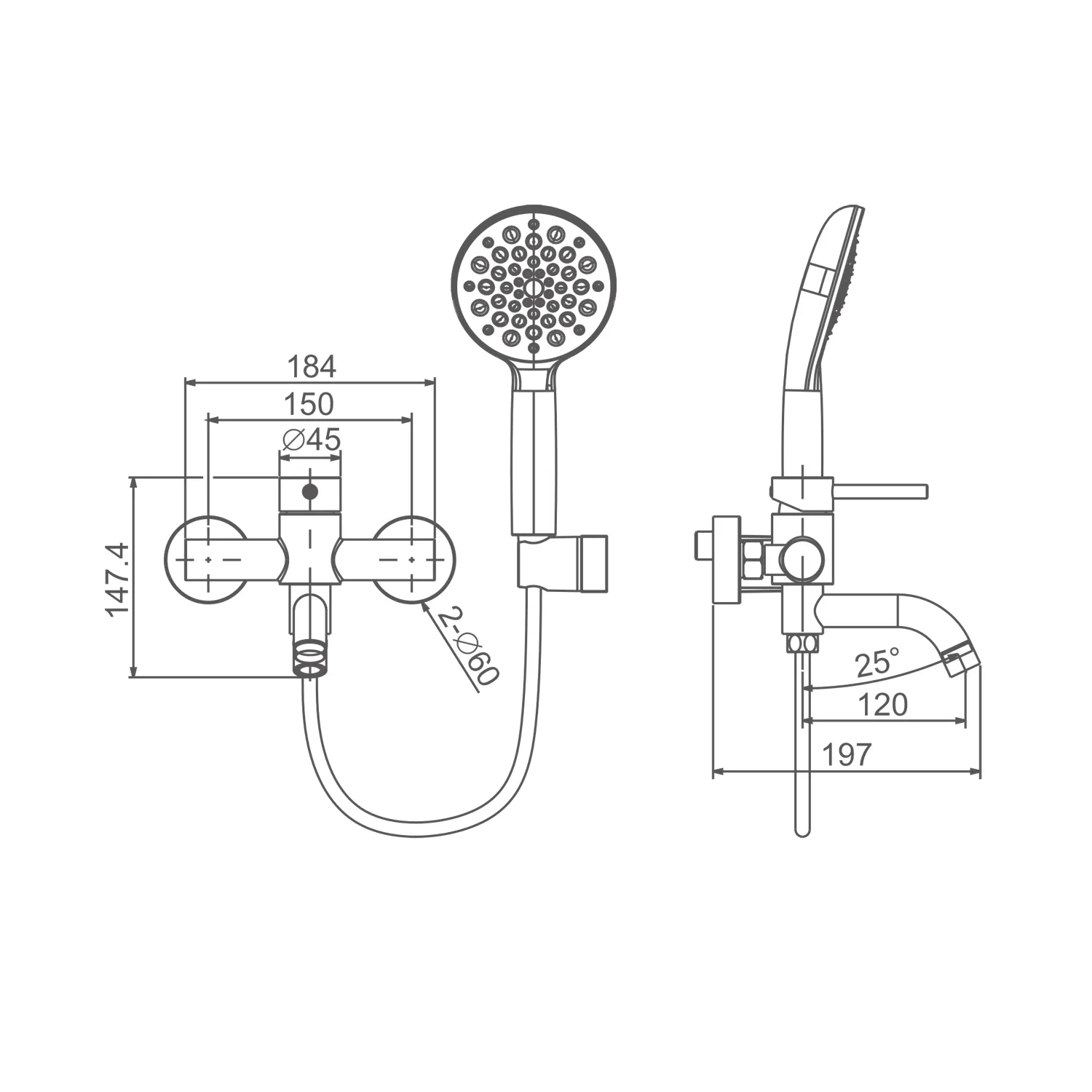 Смеситель Prohanss P31.30.09 для ванны и душа  поворотный излив 15 см, графит