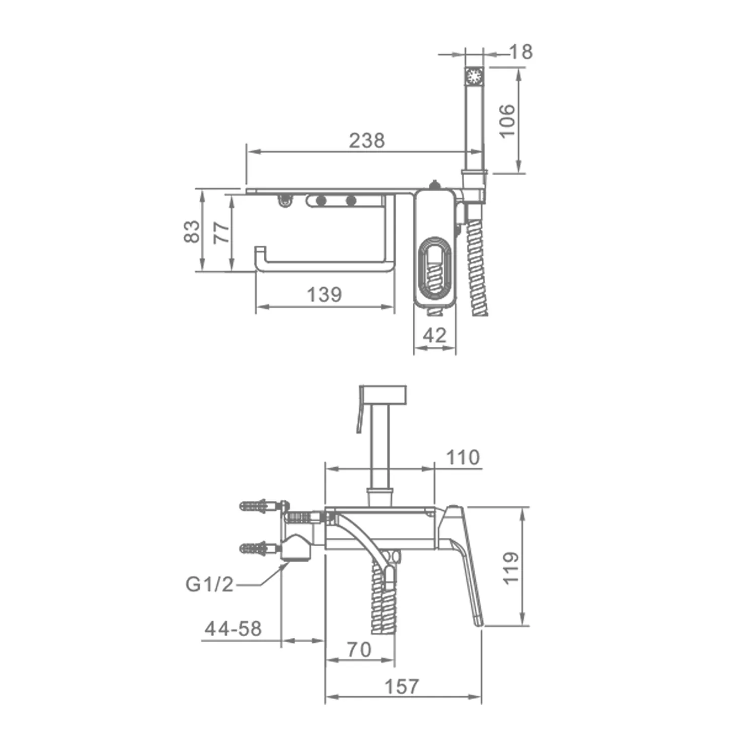 Смеситель Raglo с гигиеническим душем встраиваемый с полкой и держателем бумаги, графит R51.55.09