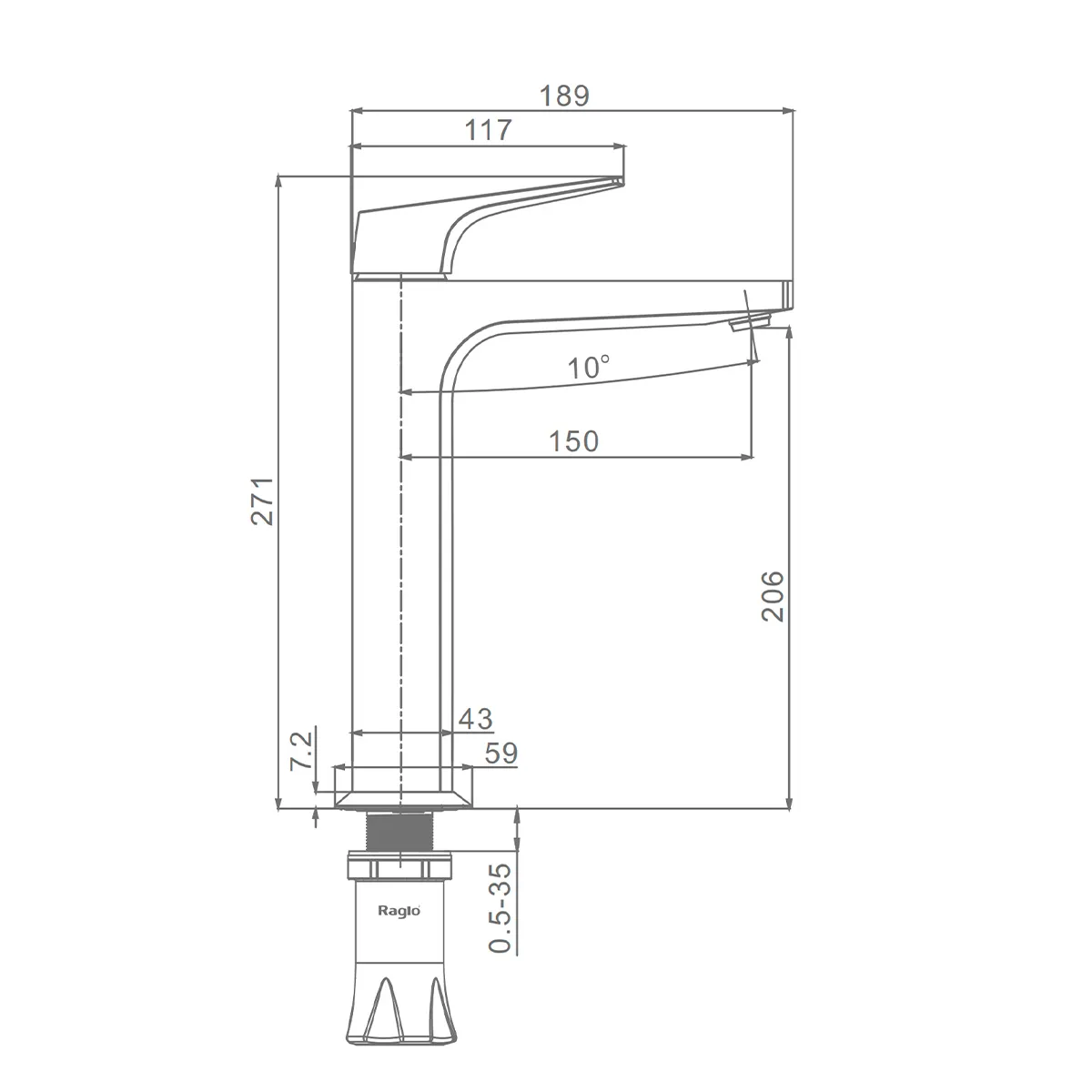 Смеситель Raglo На раковину высокий монолитный, матовая медь R07.15.33