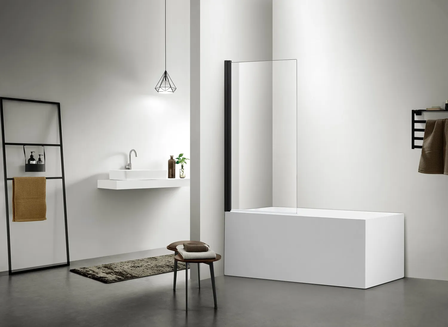 Шторка на ванну, одноэлементная, поворотная 800X1500 профиль черный, стекло прозрачное AQ DEL SBA 08015BL 