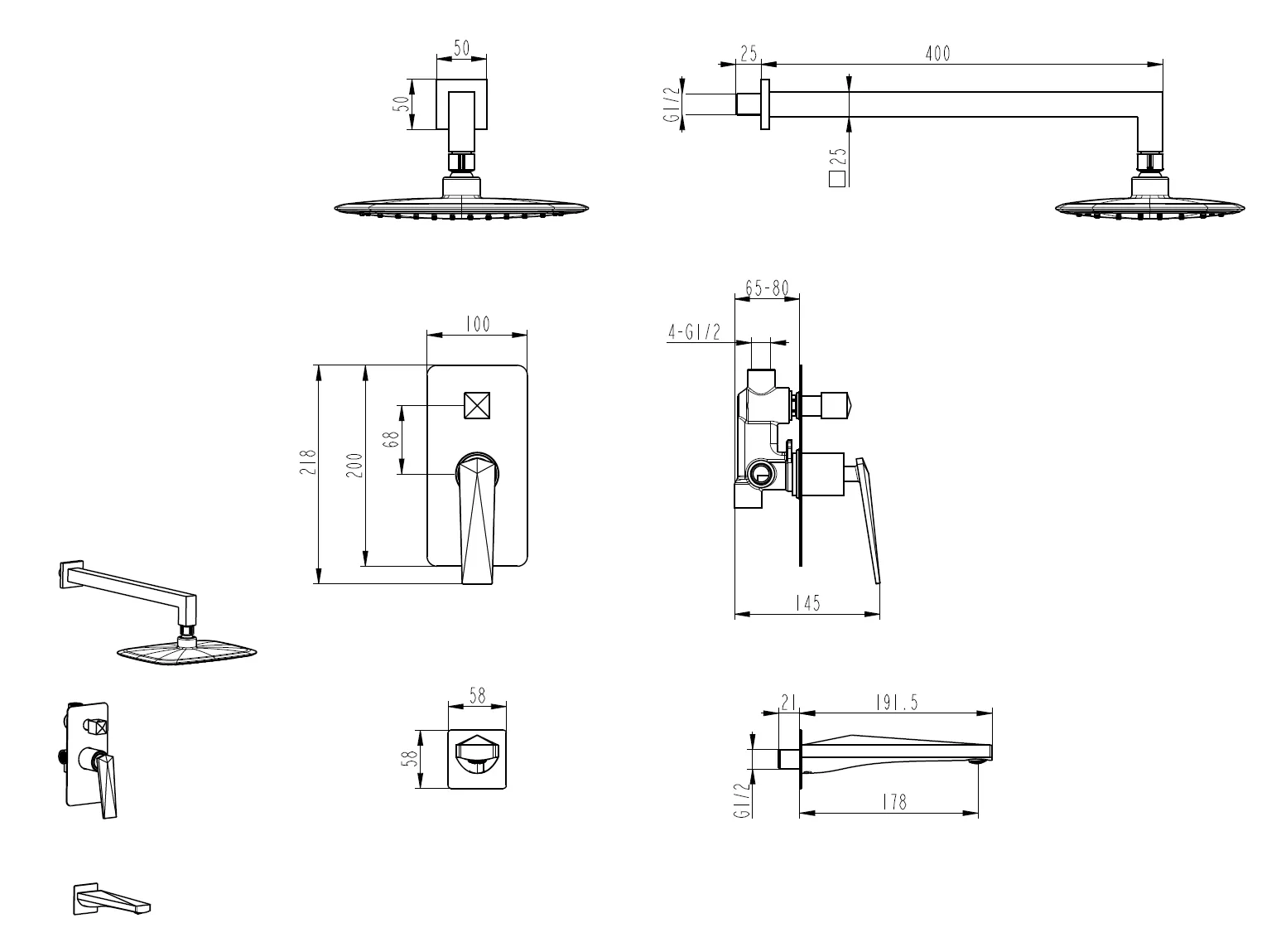 Смеситель встроенный с изливом VENTURO ЧЕРНЫЙ+ХРОМ