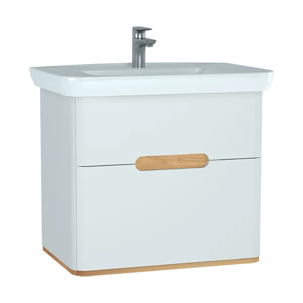 60824 Sento Тумба с раковиной с 2 ящиками 80 см с LED подсветкой цвет матовый белый VITRA