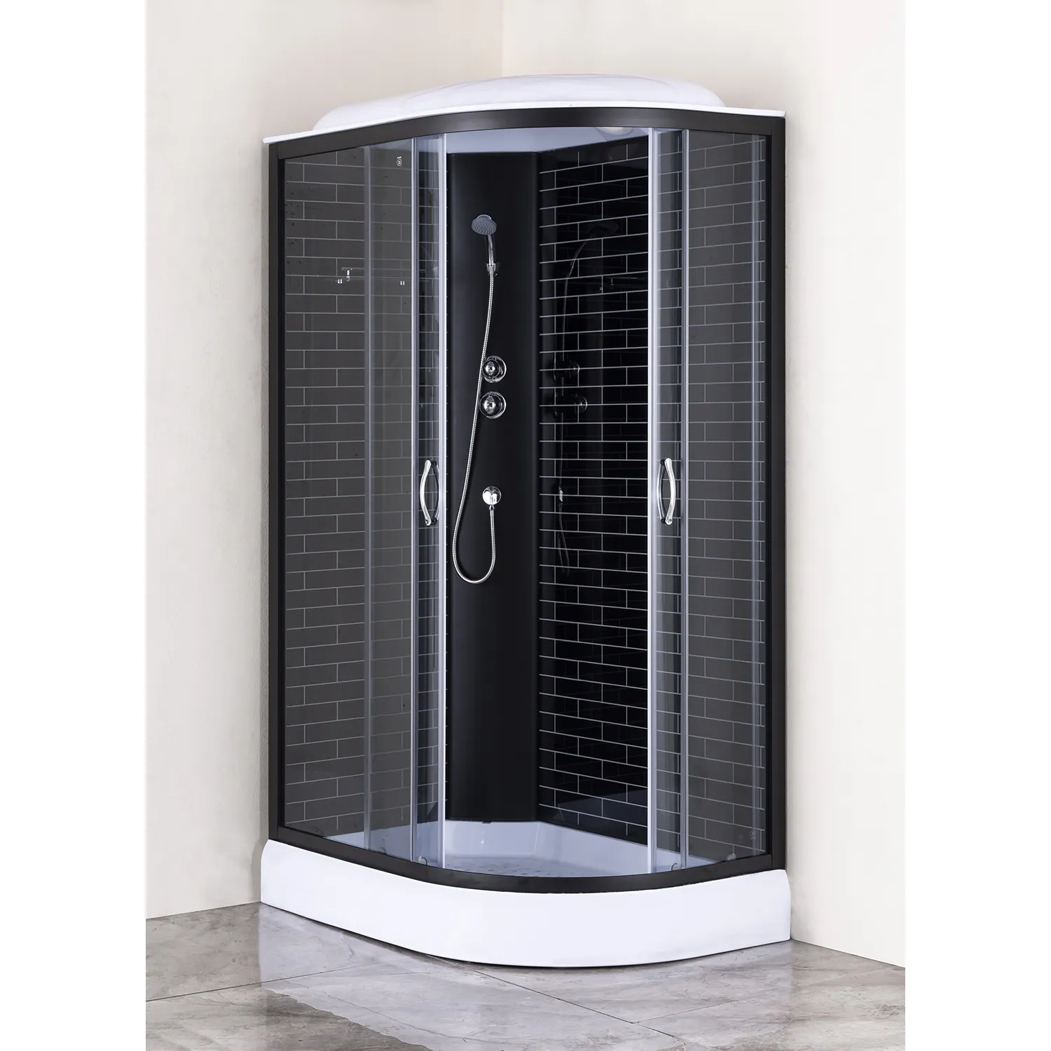 Душевая кабина Loranto 120х80х215 левосторонняя, поддон 13см, черный кирпичный узор, прозрачное стекло 4мм, профиль черный (CS6612013LGB120)