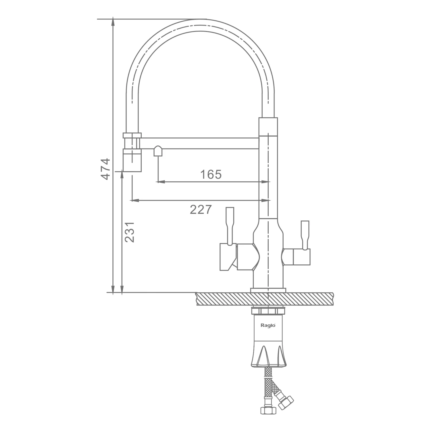Смеситель Raglo для кухни с подключением к фильтру съёмный гибкий излив с магнитным фиксатором, графит R81.63.09