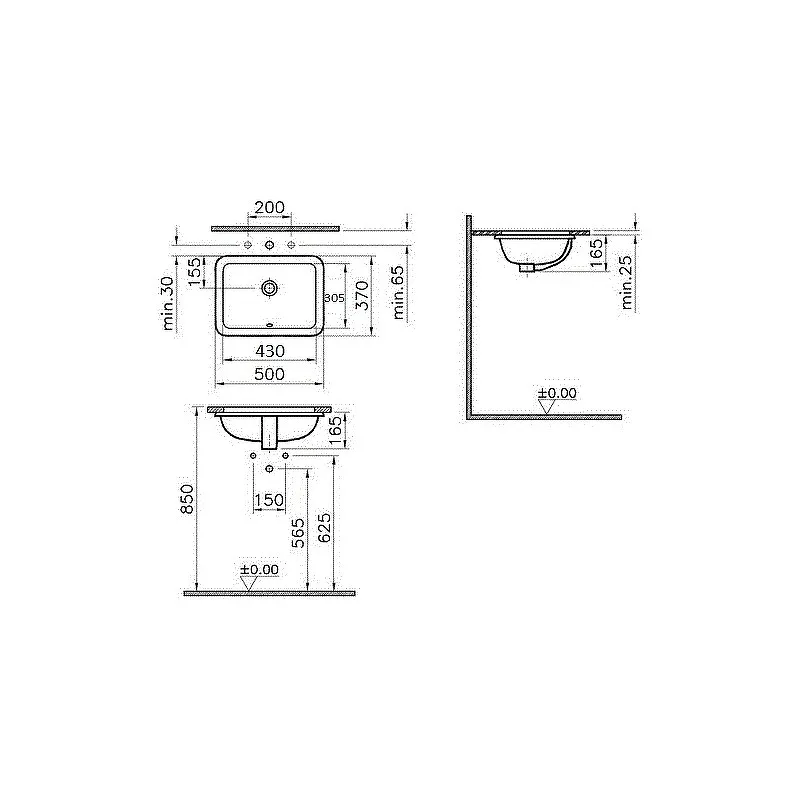 S20 Раковина встраиваемая снизу 43 см белая VITRA 5474B003-0618 в магазинах СантехГид