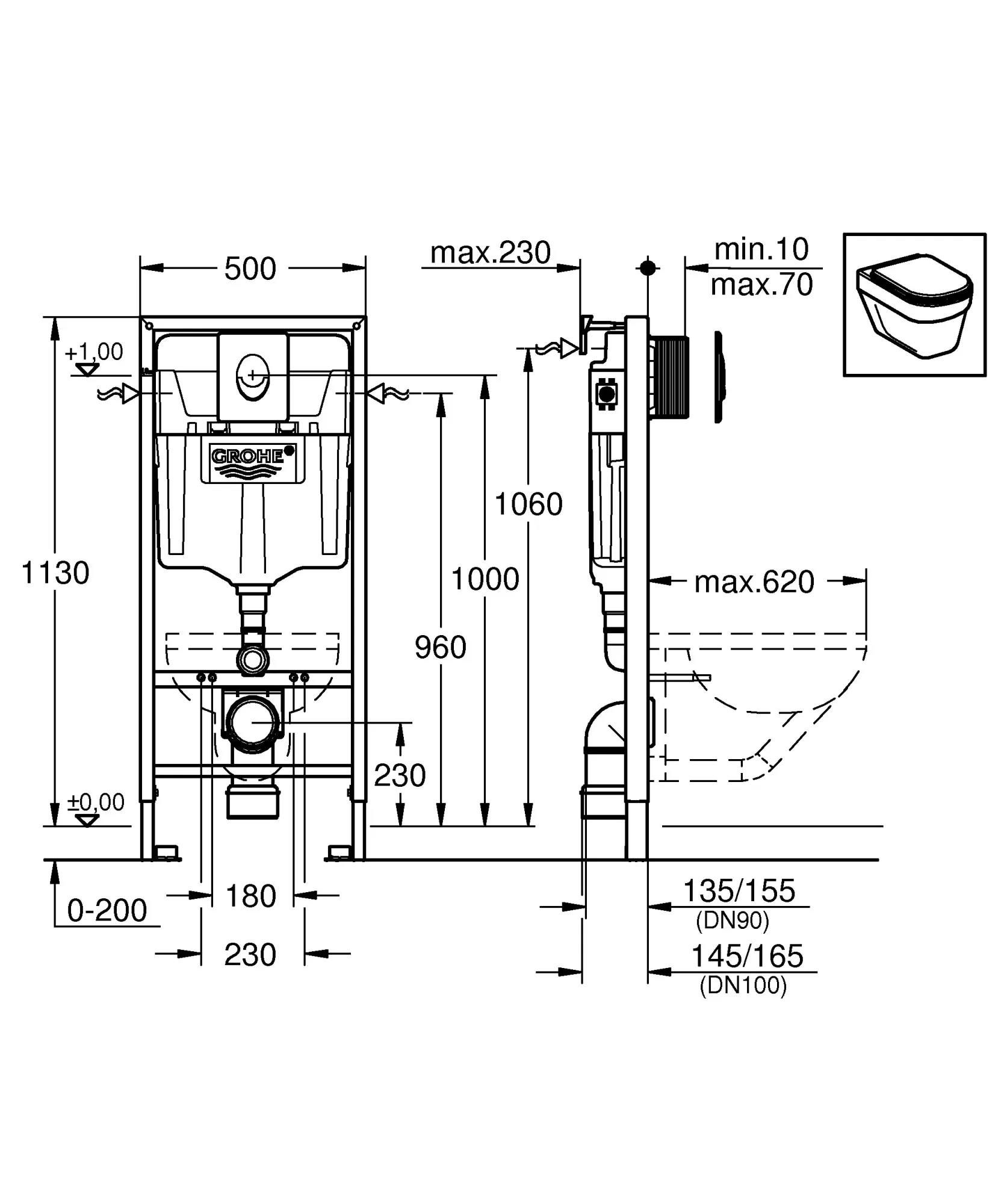 Инсталляция Grohe Rapid SL для унитаза с кнопкой смыва () 38722001