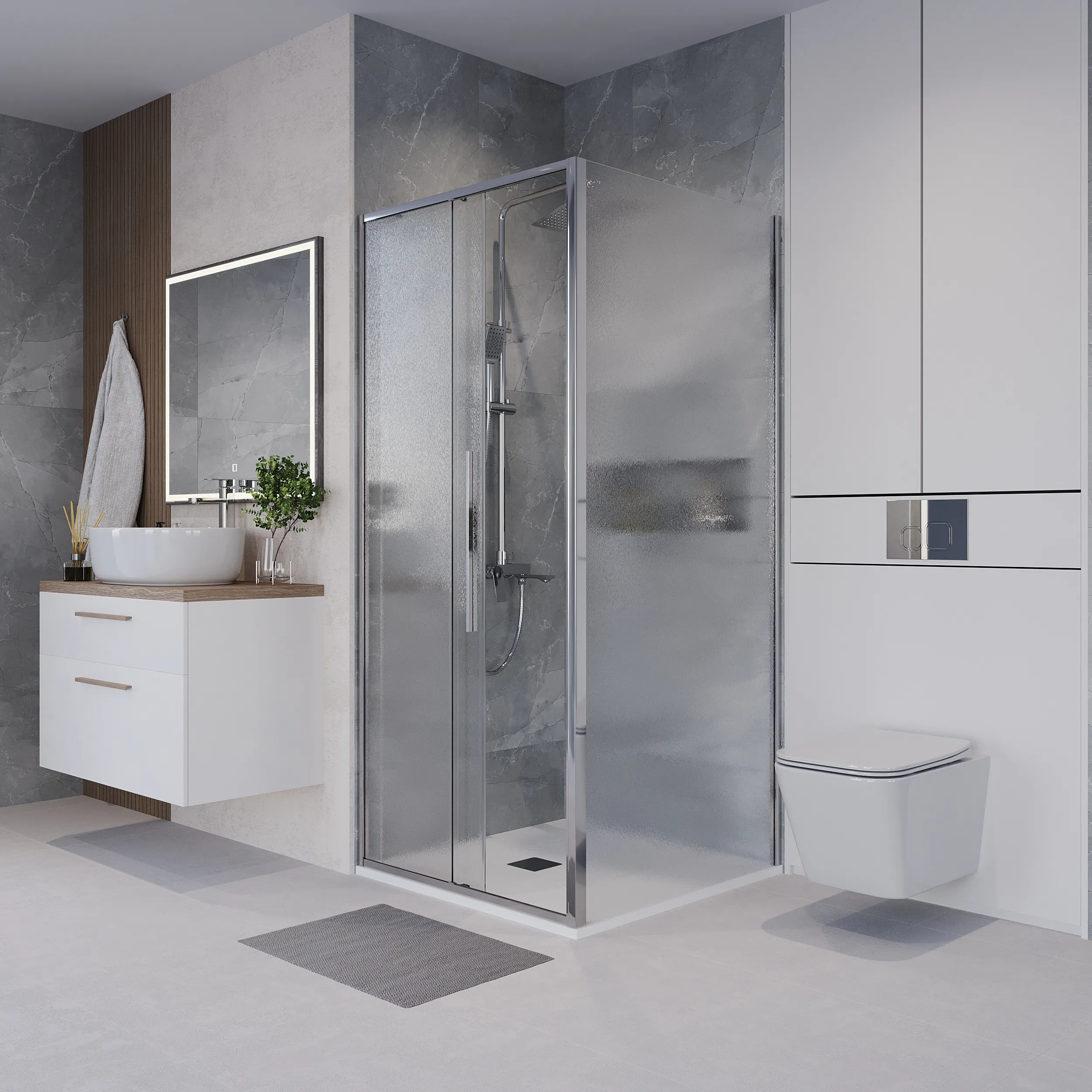 Боковая стенка Niagara Nova (100х195) хром,стекло шиншилла,1 место NG-CH100-34 