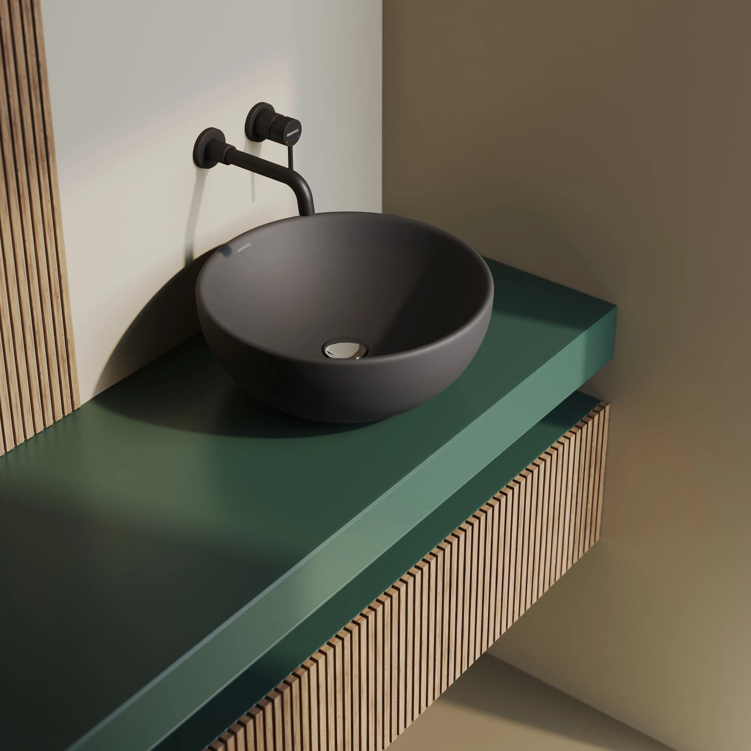 Раковина BERGES Mascon накладная, Ø 45 см, матовый антрацит, без отверстия под смеситель в магазинах СантехГид