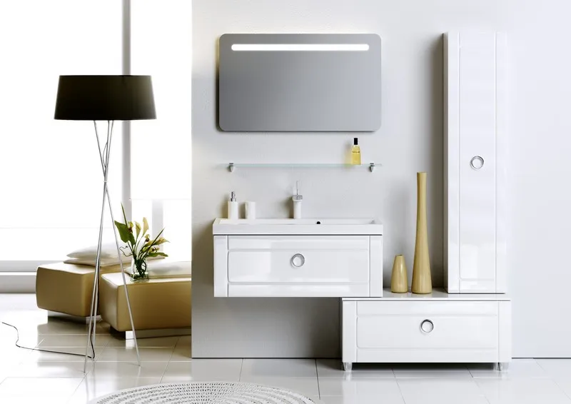 Напольная дополнительная тумба с одним ящиком в белом глянцевом цвете.