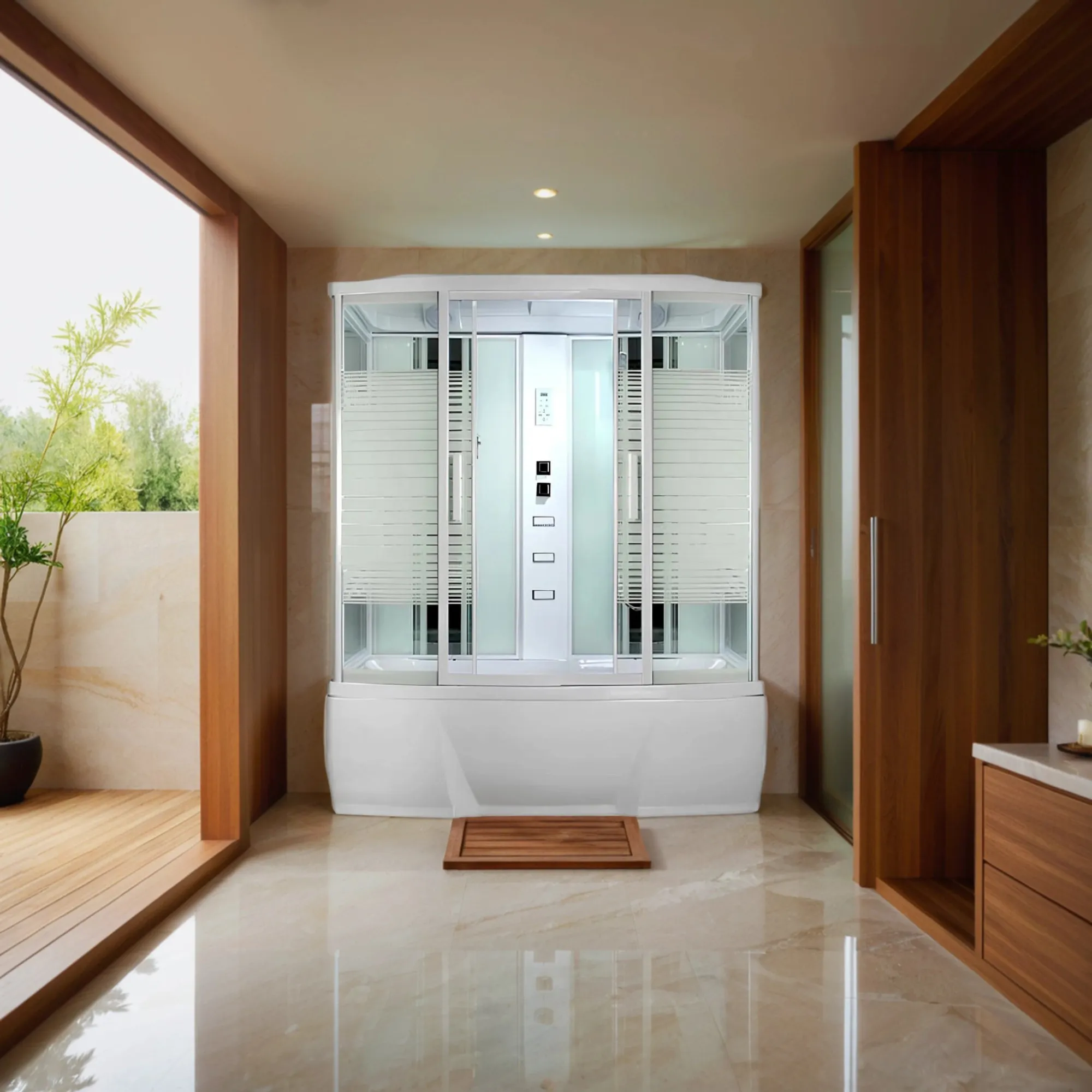 Душевая кабина Loranto CS 77-4 150x85x215 с тропическим душем, раздвижная дверь, белый профиль () CS00054497