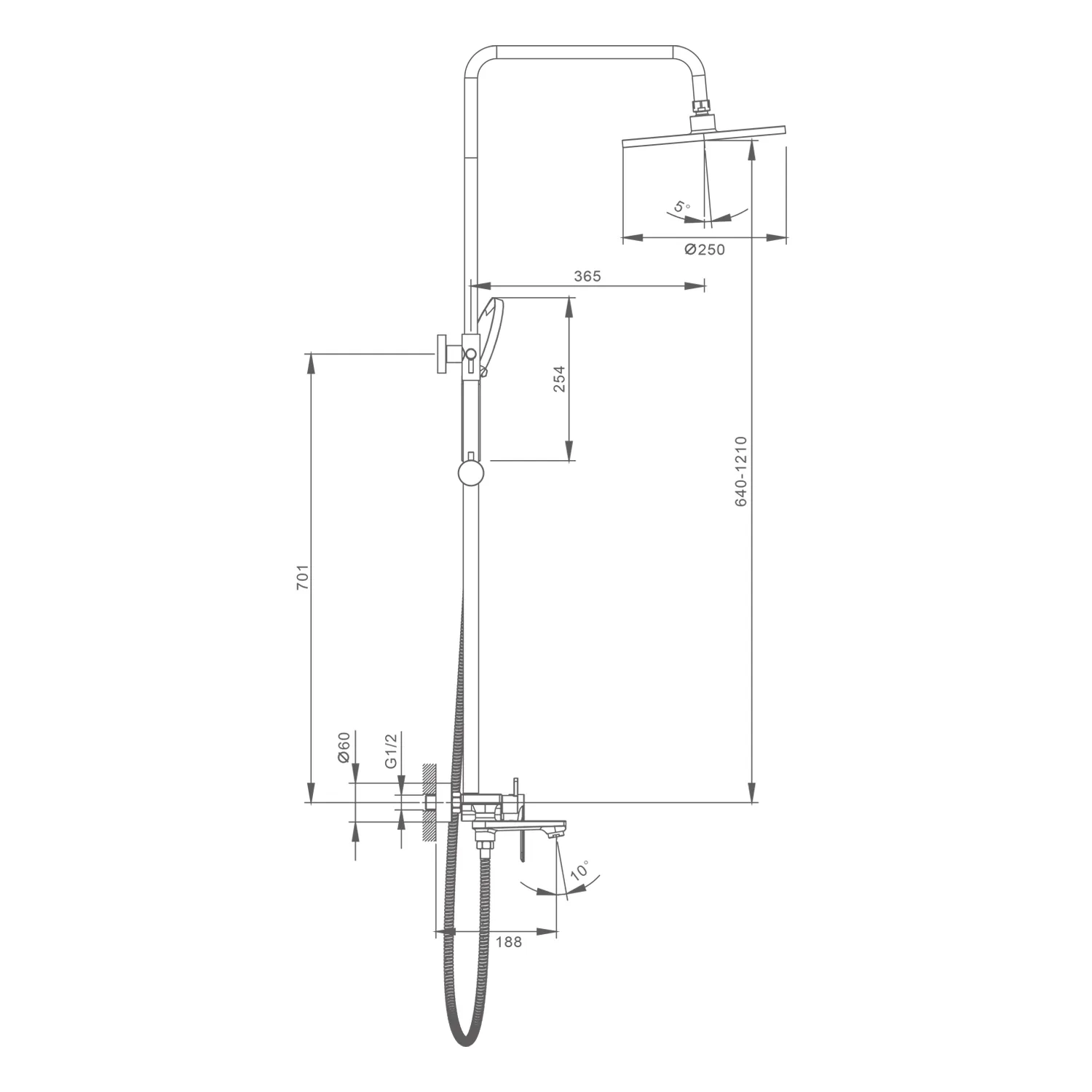 Душевая система Splenka для ванны и душа поворотный излив 17 см, черный S05.24.06