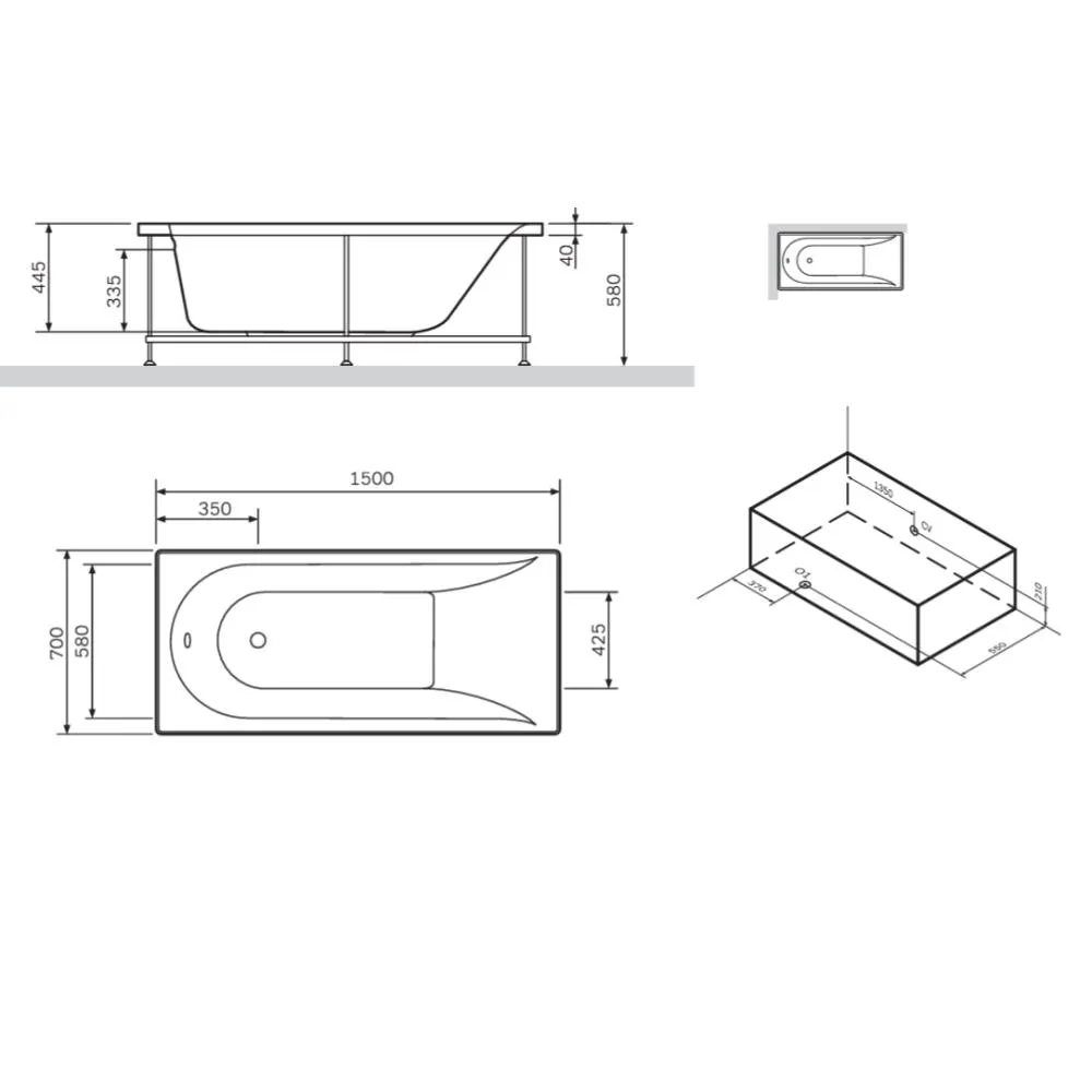 W72A-150-070W-P2 панель фронтальная для ванны spirit 150х70