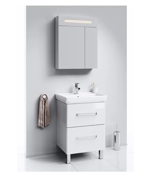 Напольная тумба в белом глянцевом цвете с двумя ящиками