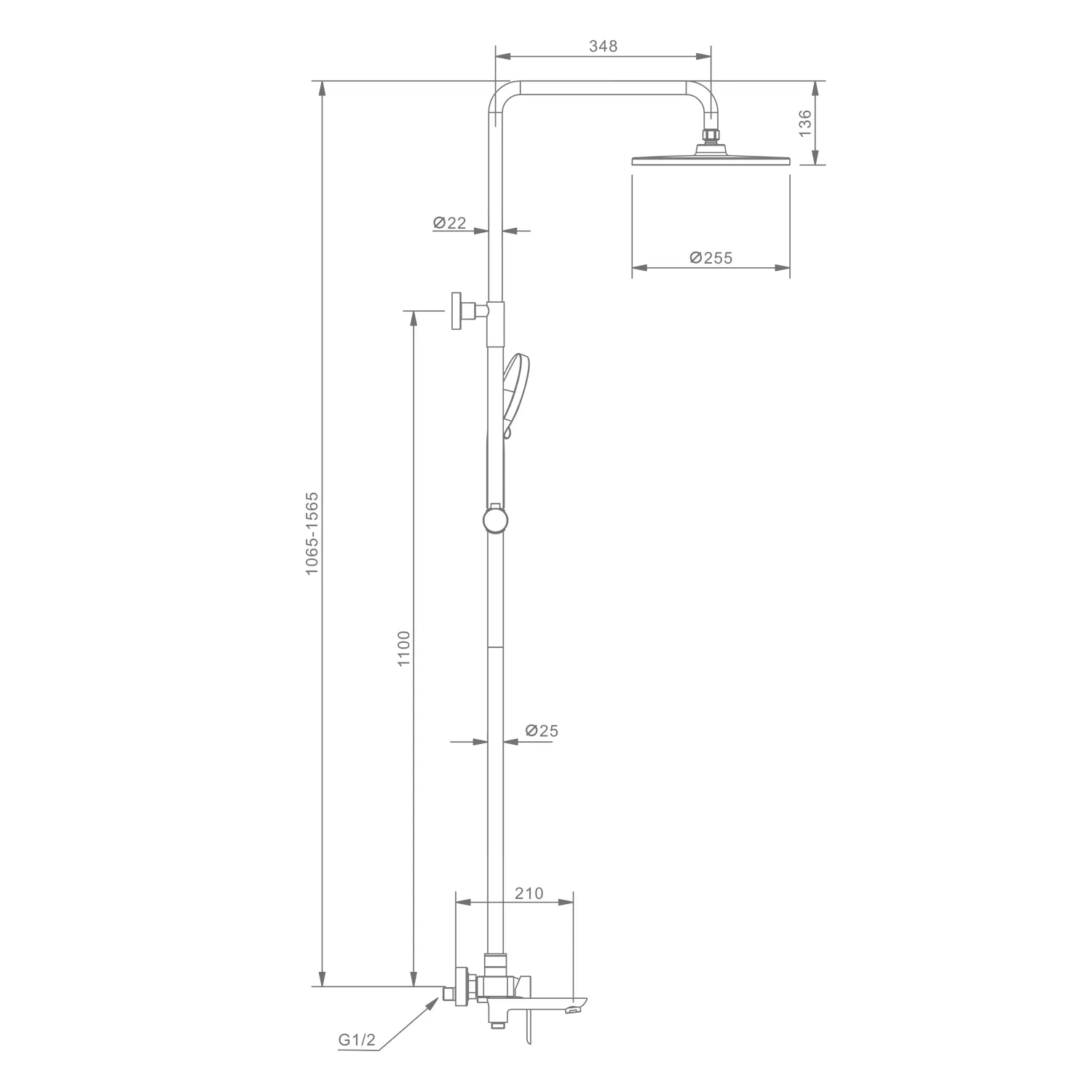 Душевая система Raglo для ванны и душа излив поворотный 15 см, графит R03.24.09