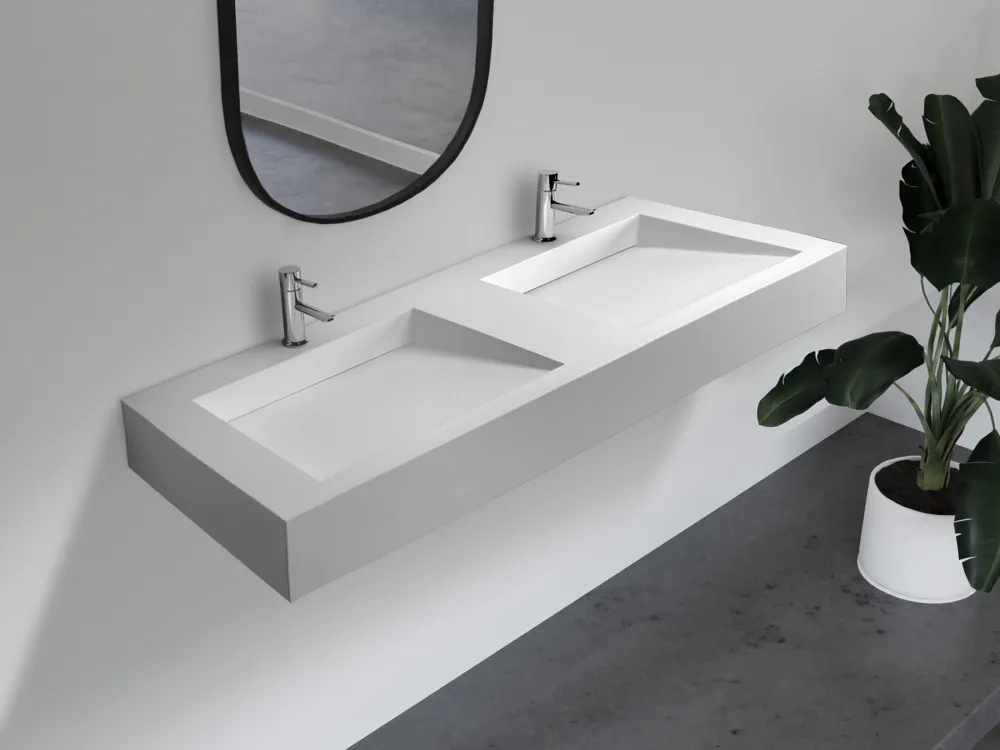 Раковина подвесная ABBER Stein AS2643-1.5 двойная, белая матовая в магазинах СантехГид