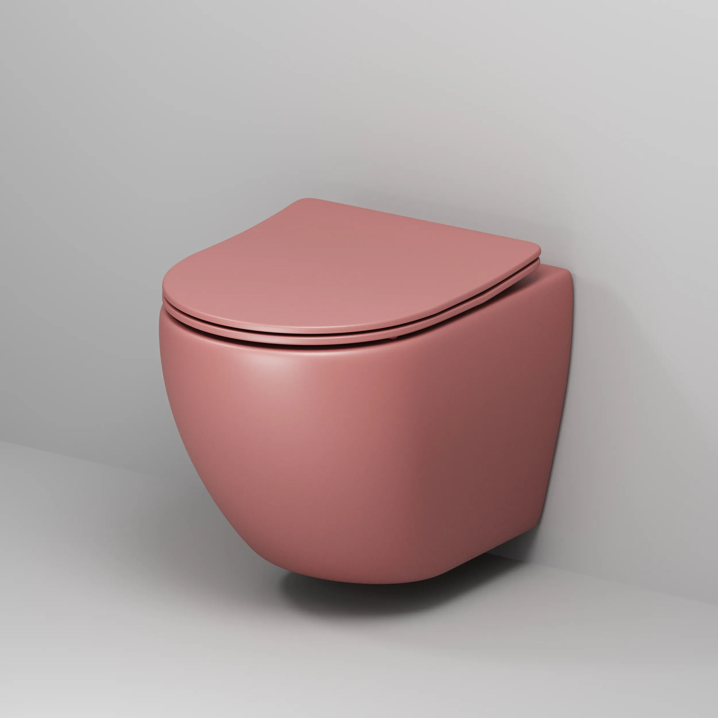 Унитаз Color (495х365х375) РОЗОВЫЙ матовый подвеснойбезободковый с тонкой крышкой GR-4455PIMS