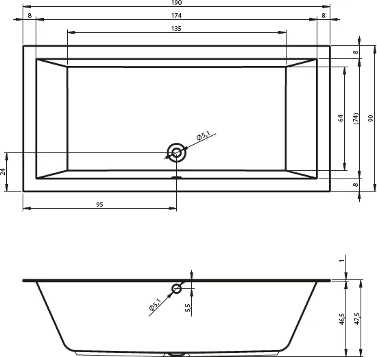Акриловая ванна матовая RIHO LUGO VELVET 190x90, B136001105