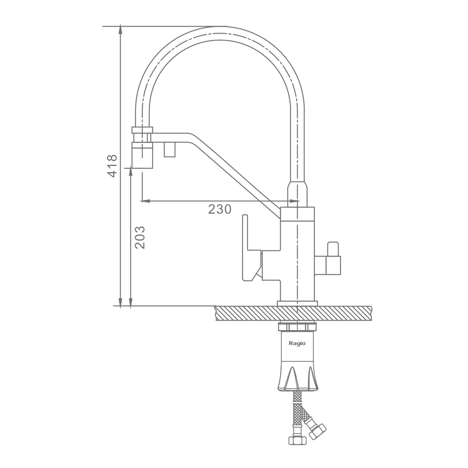 Смеситель Raglo для кухни с подключением к фильтру съёмный гибкий излив с магнитным фиксатором, черный R85.62.06