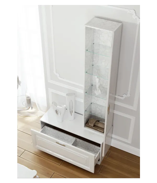 Напольная дополнительная тумбас одним выдвижным ящиком в белом глянцевом цвете.