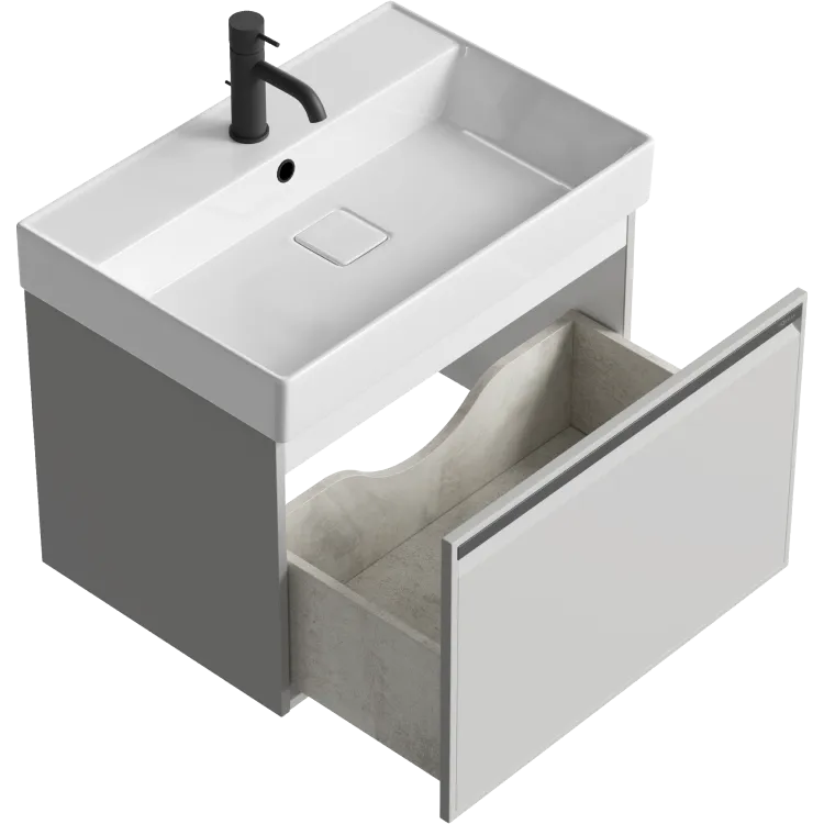 Подвесная тумба 66 см с одним ящиком в цвете серый туман,