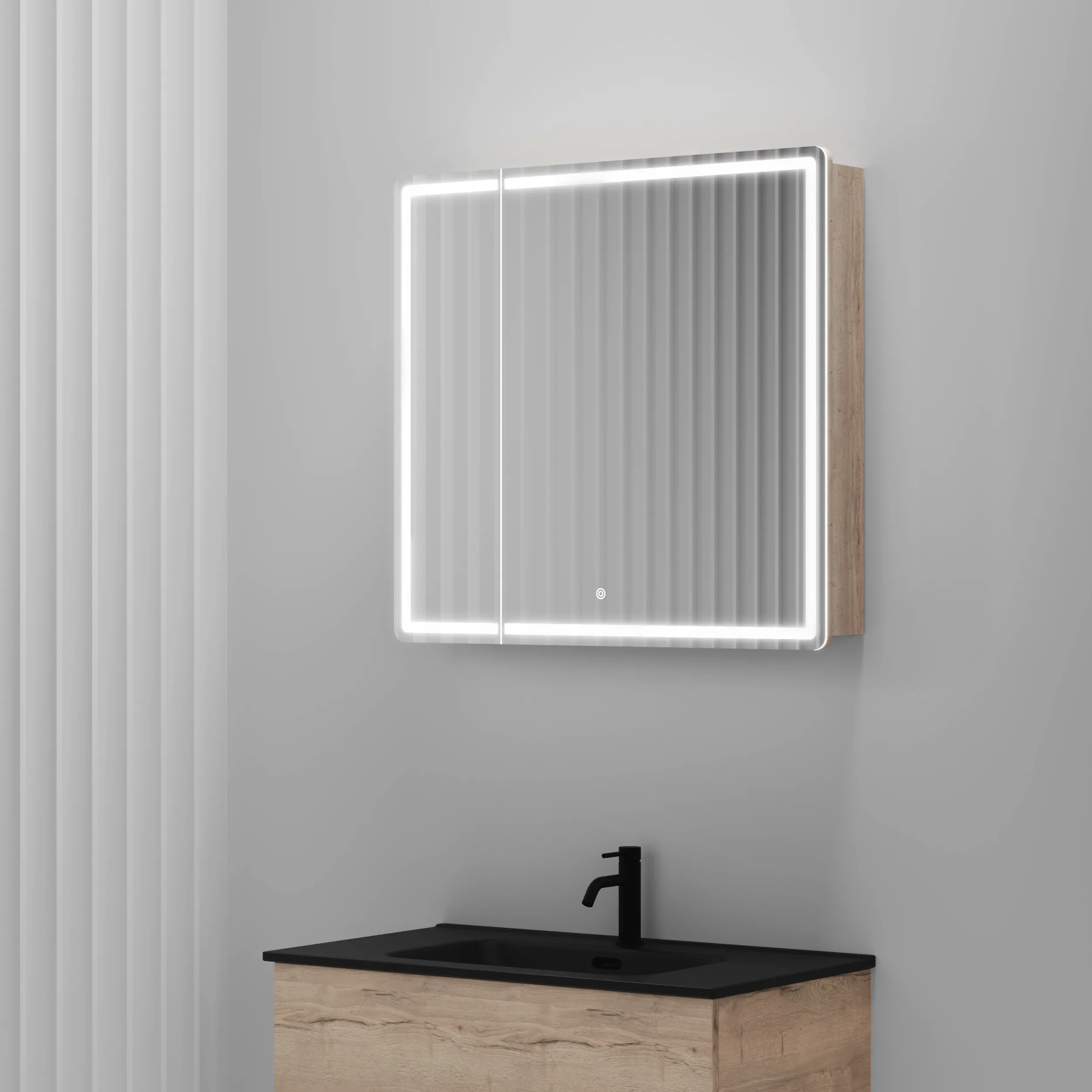 Зеркальный шкаф Sancos Блик / Mirror MI80EG 79x74 с подсветкой, дуб галифакс натуральный