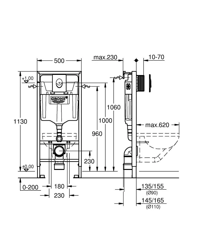 Инсталляция для подвесного унитаза с кнопкой Skate Air Rapid SL 38722001