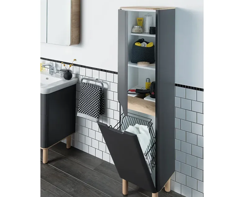 60856 Sentо Пенал с корзиной для белья 40 см цвет матовый антрацит левый  VITRA