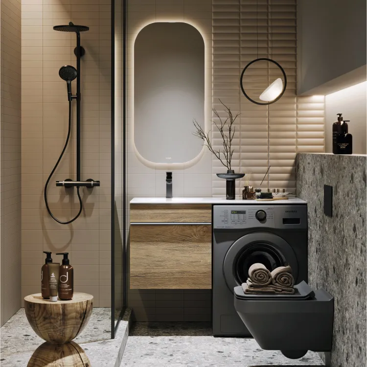 Подвесная тумба под стиральную машину с одним ящиком 115 см, цвет дуб балтийский