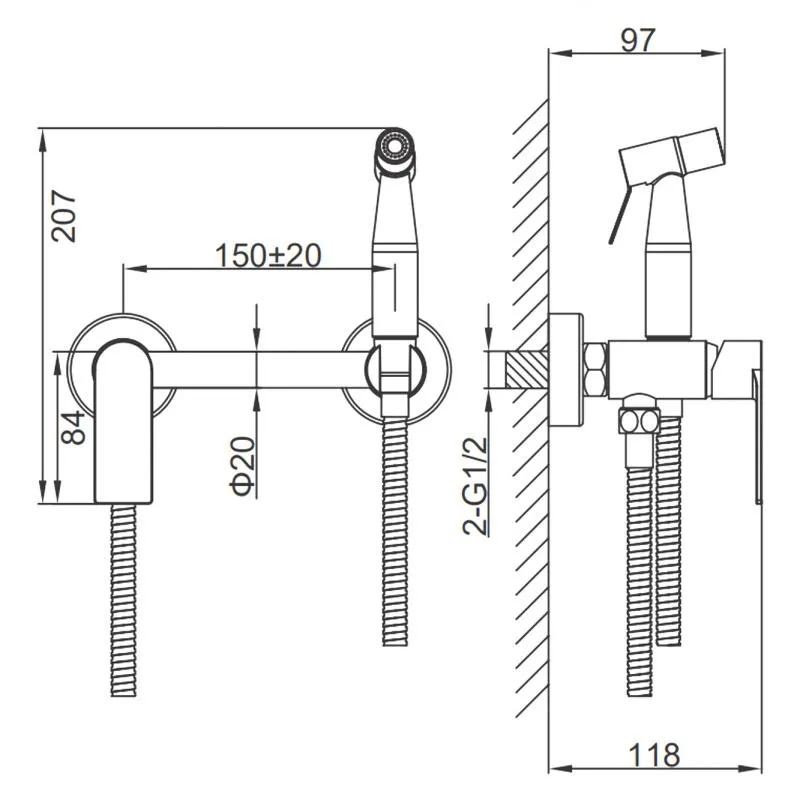 Смеситель для душа с гигиенической лейкой оружейная сталь из нержавейки Frap F20806-9 