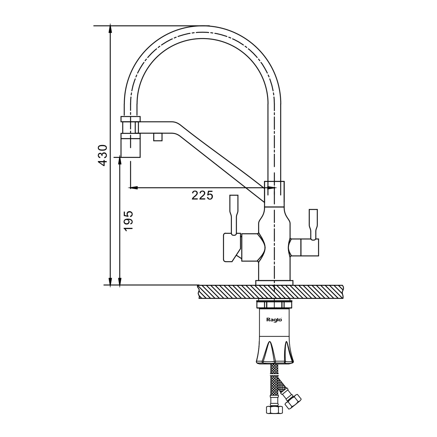 Смеситель Raglo для кухни с подключением к фильтру съёмный гибкий излив с магнитным фиксатором, сатин золотой R81.62.03