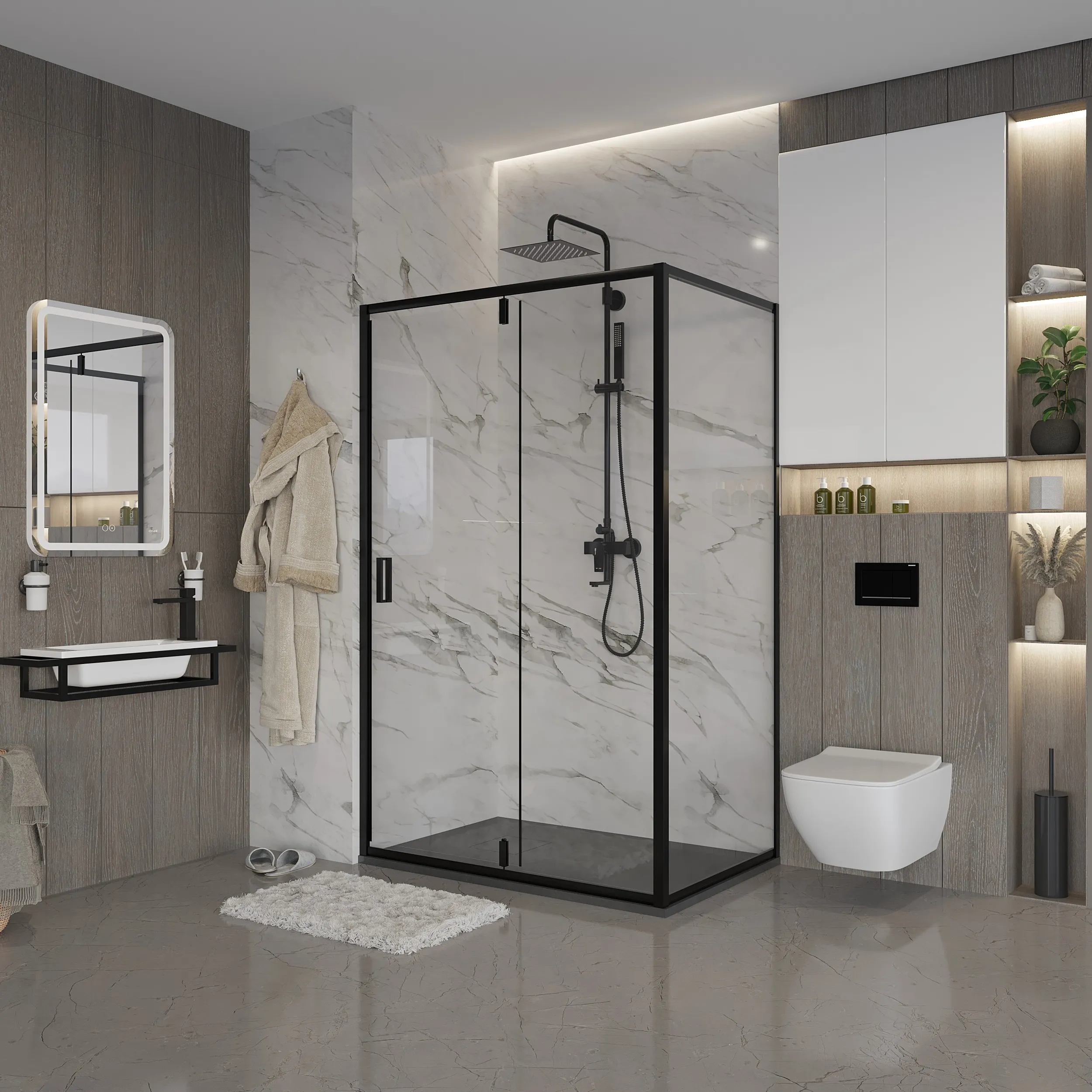 Боковая стенка Niagara Nova (70х195) черный,стекло прозрачное,1 место NG-A70B 