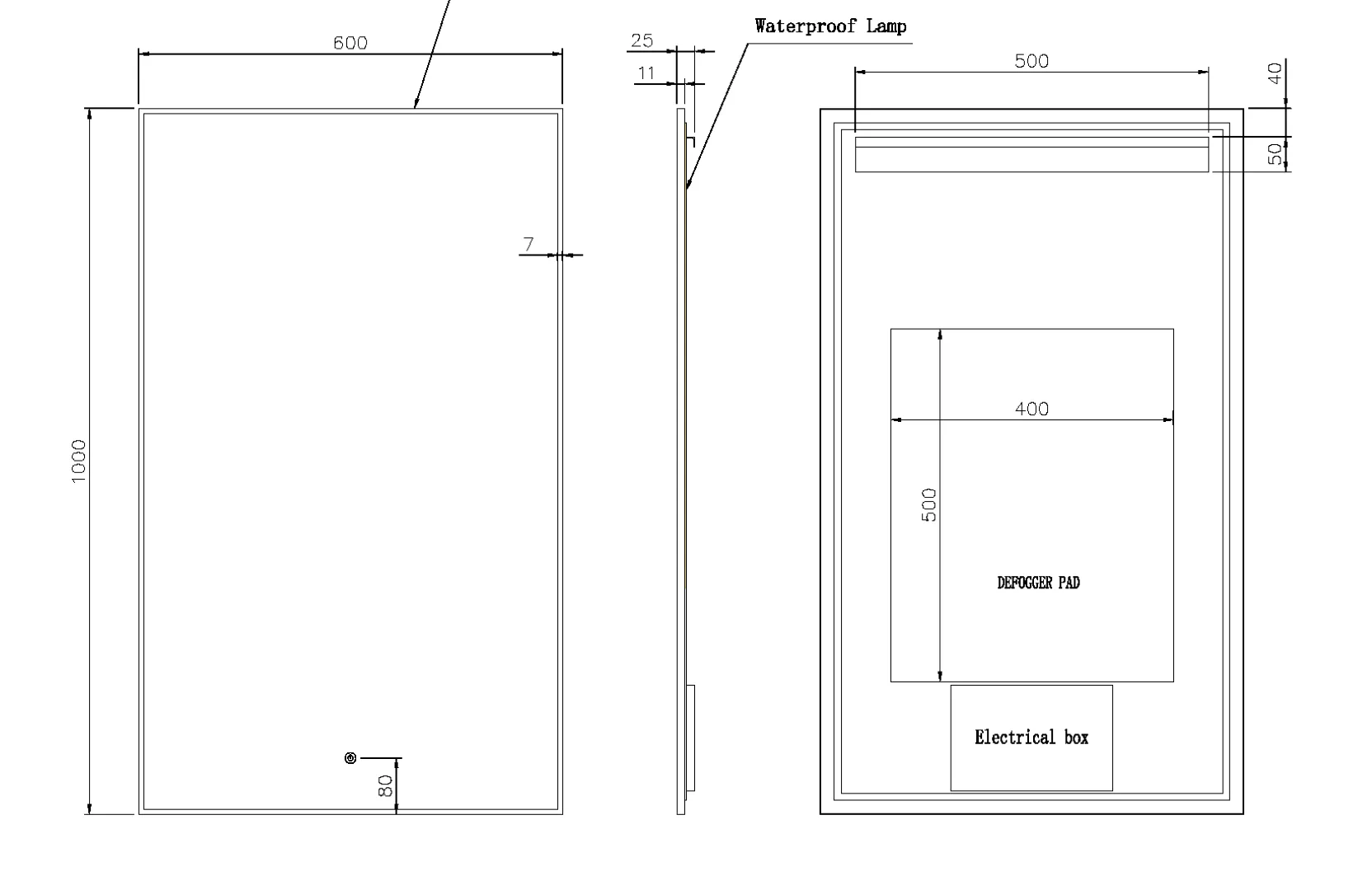 Вертикальное зеркало , мет. рама, подсв., сенсор, антизапотевание, 100*60, CHROME 