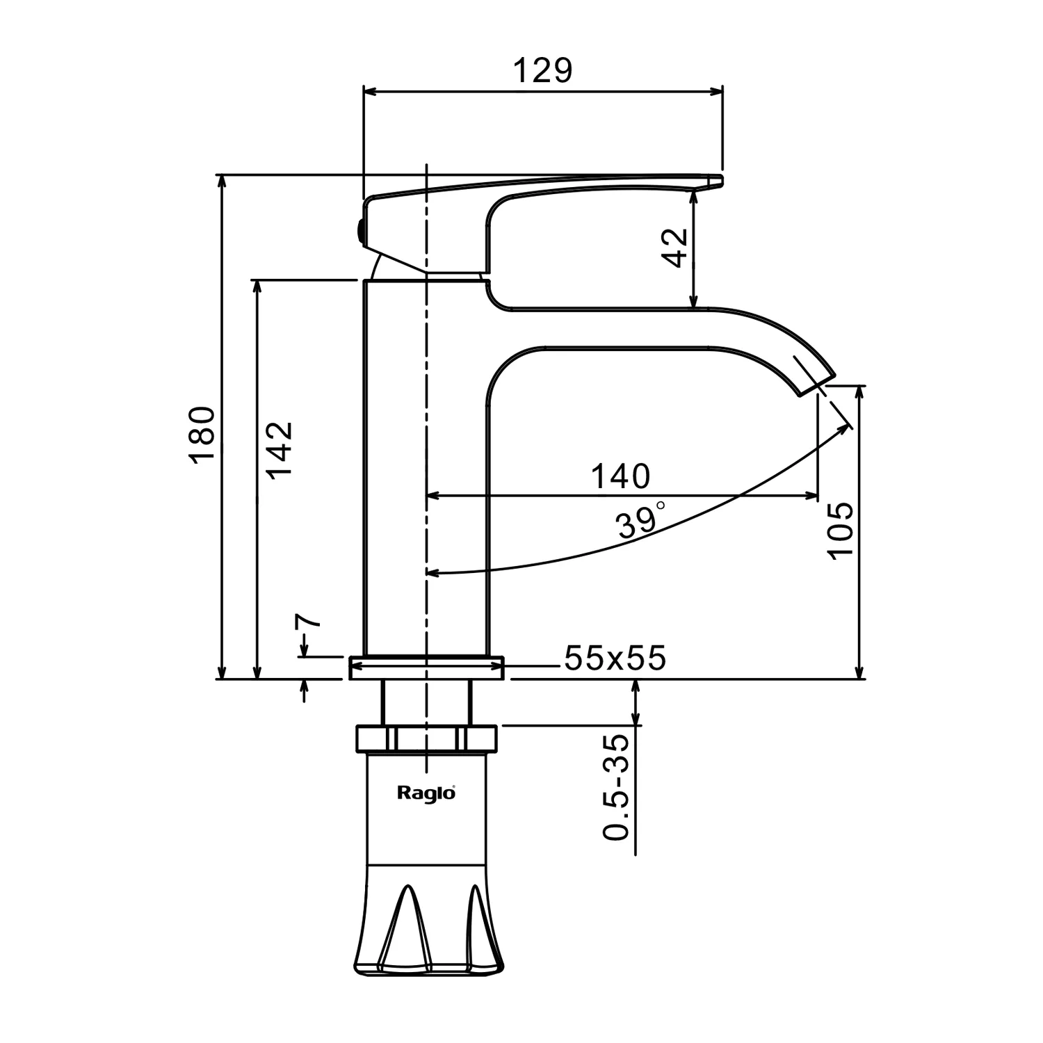 Смеситель Raglo для раковины монолитный, черный R02.10.06