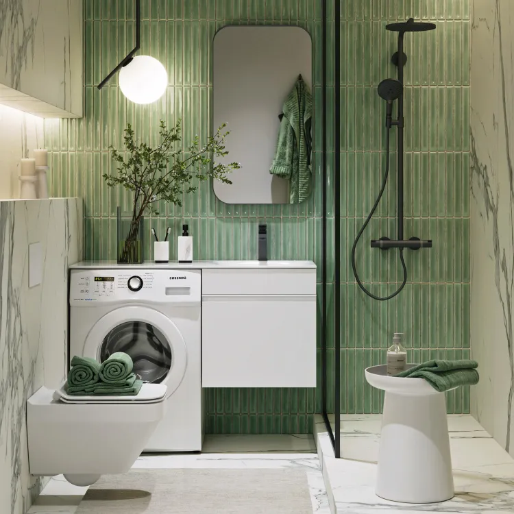 Подвесная тумба под стиральную машину с одним ящиком 115 см, цвет белый