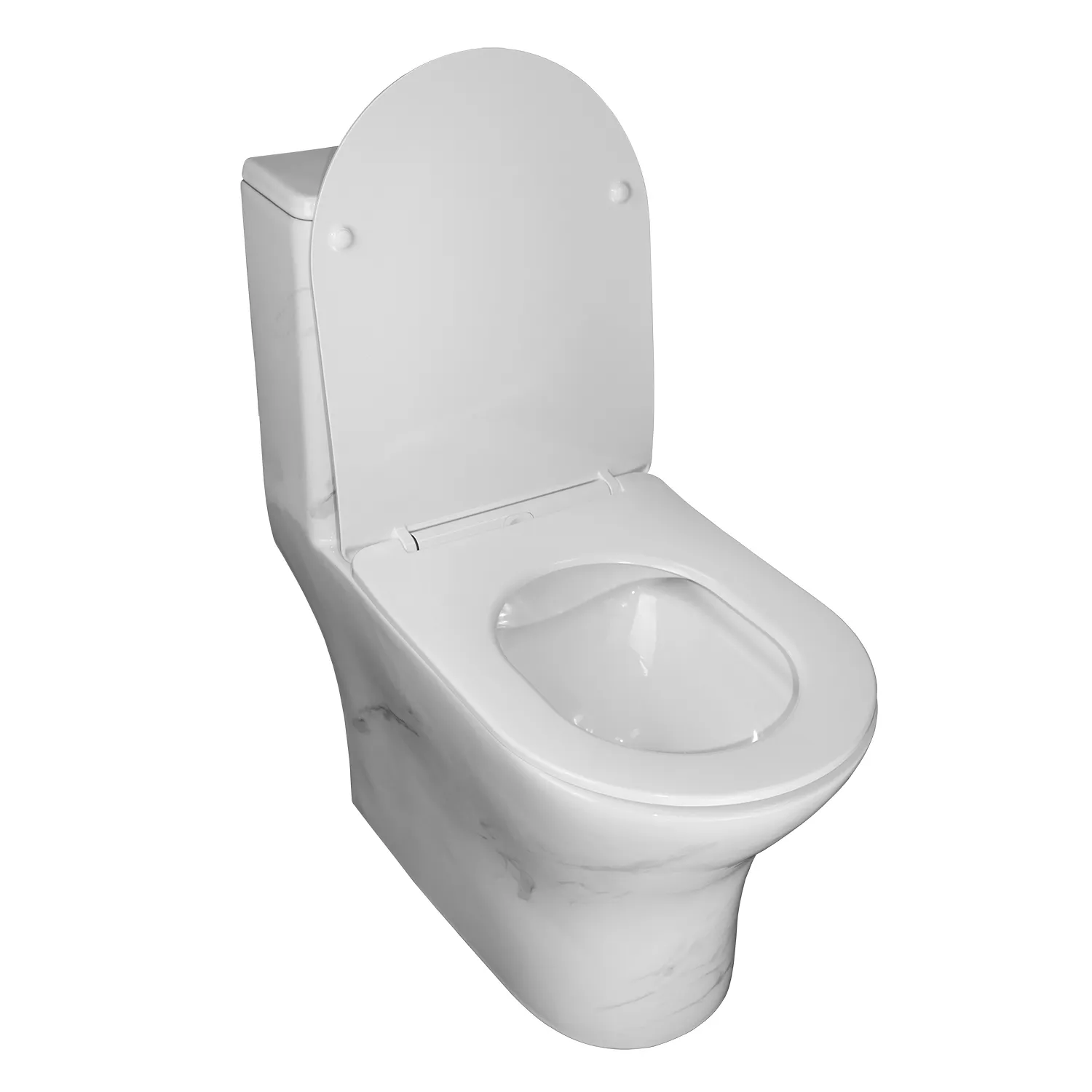 Унитаз-моноблок Azario Terni 350х670х760 напольный, безободковый, горизонтальный слив, сиденье дюропласт микролифт, цвет - белый мрамор () AZ-8618M