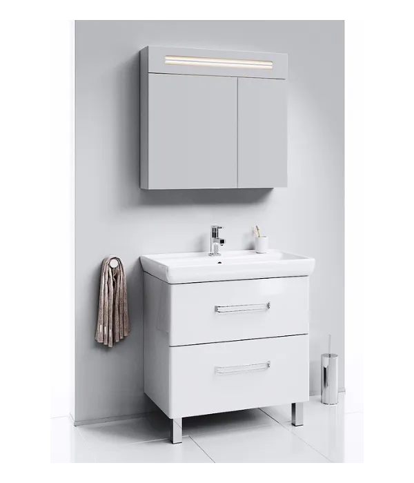 Напольная тумба в белом глянцевом цвете с двумя ящиками