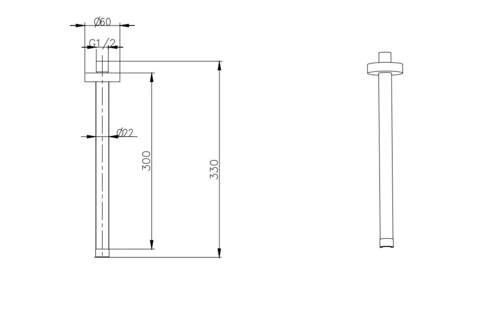Держатель верхнего душа потолочный UNO Black 