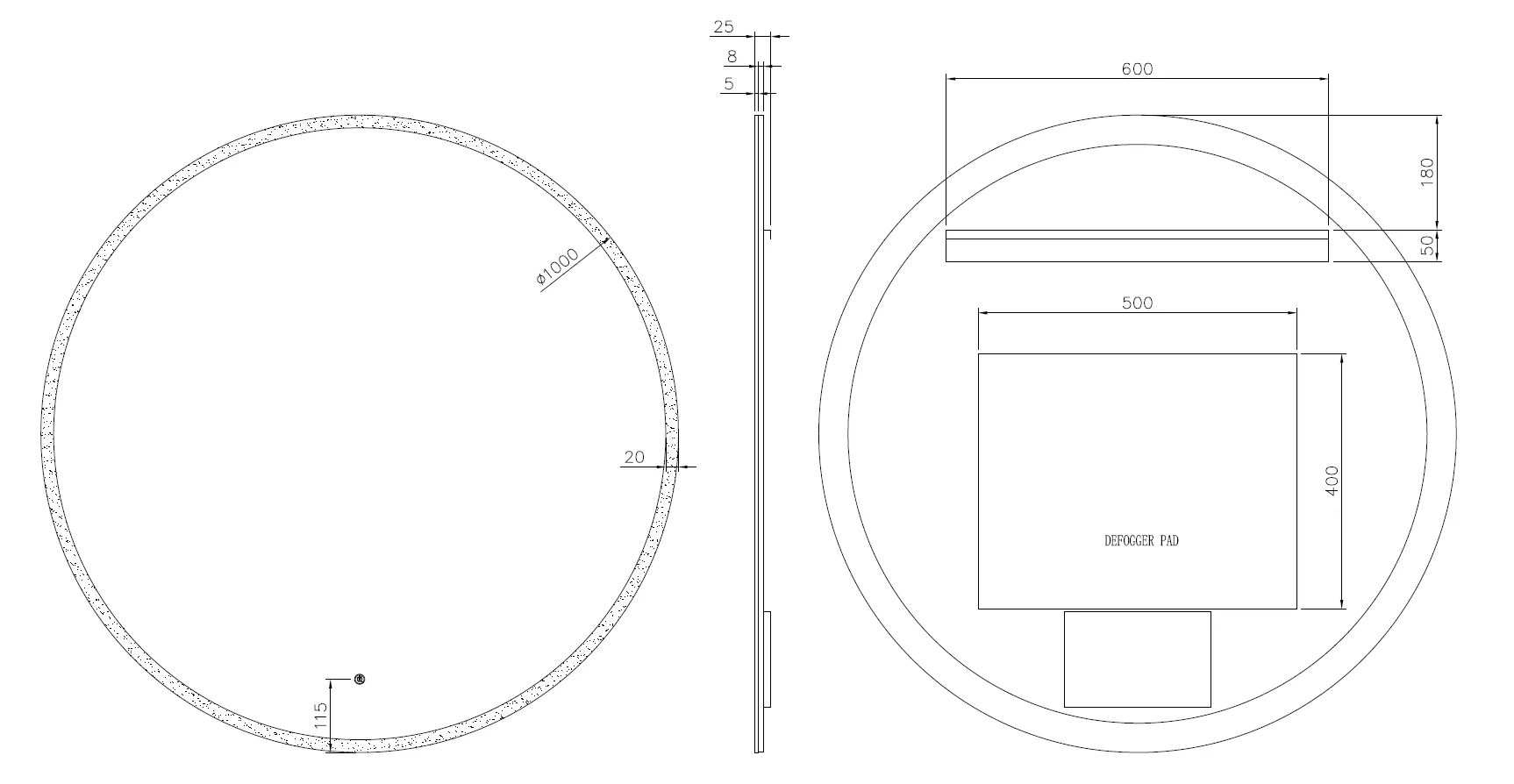Зеркало круглое , подсв., сенсор, антизапотевание, D100cm 