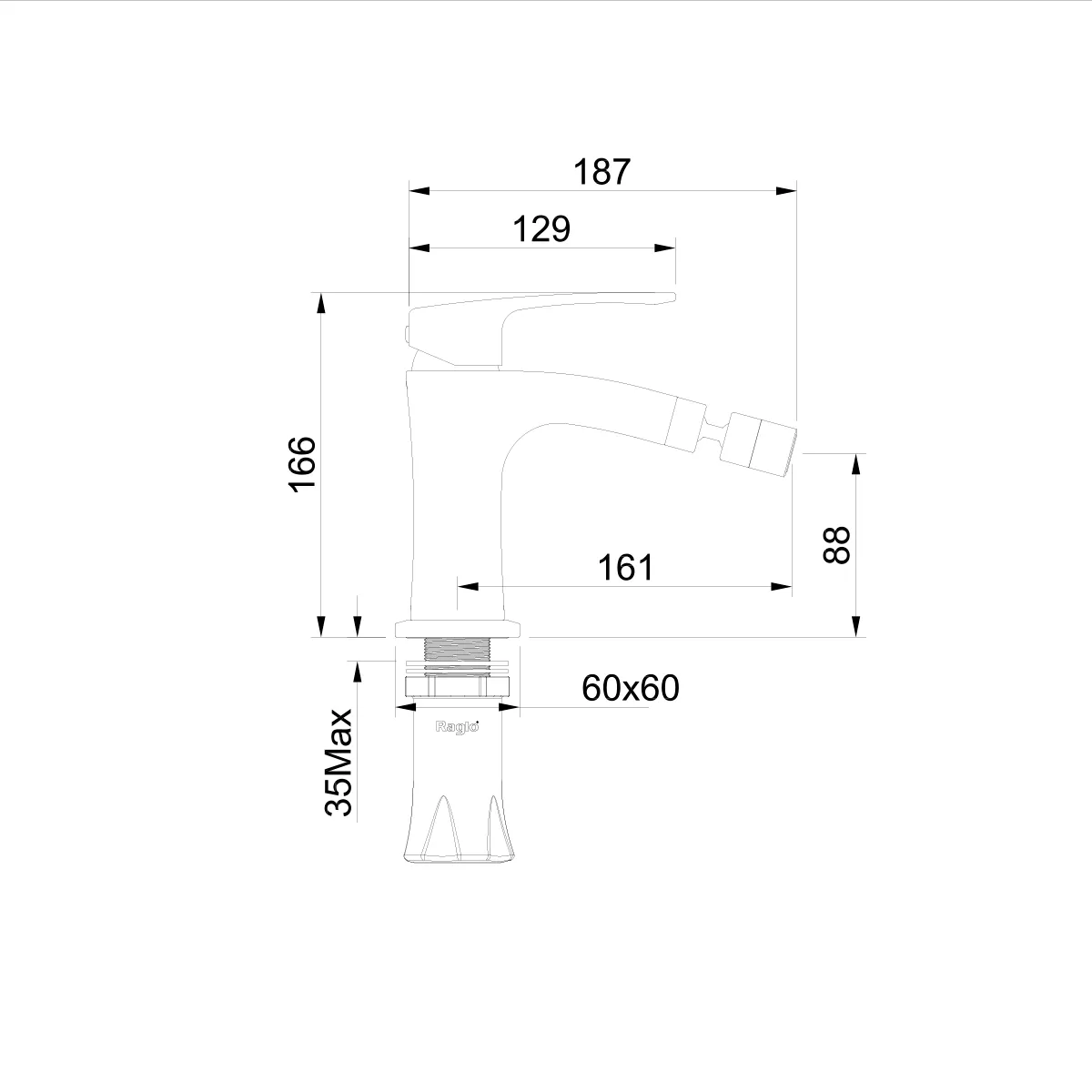 Смеситель Raglo для биде монолитный, хром R01.50