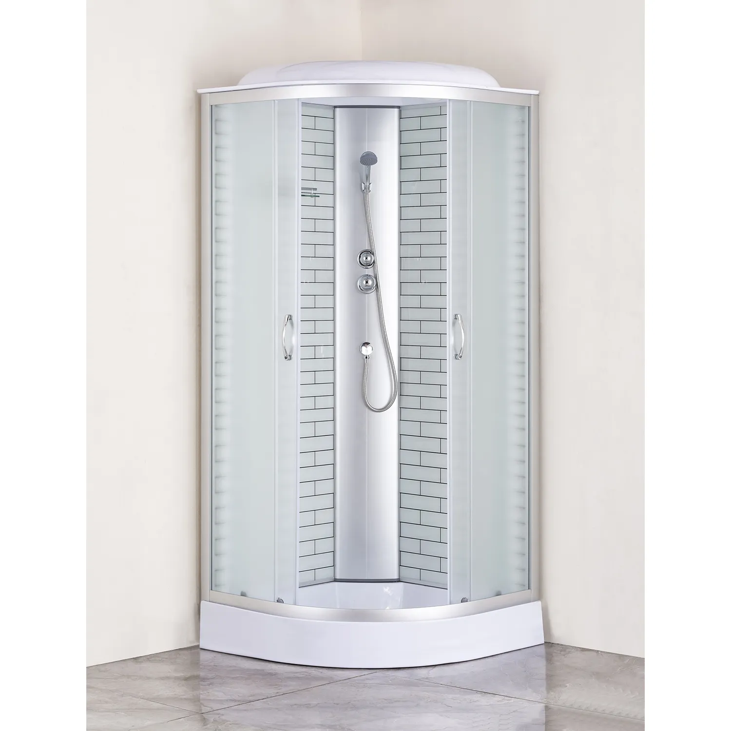 Душевая кабина Loranto 80х80х215 поддон 13см, белый кирпичный узор, матовое стекло 4мм, профиль хром (CS668013FW80)