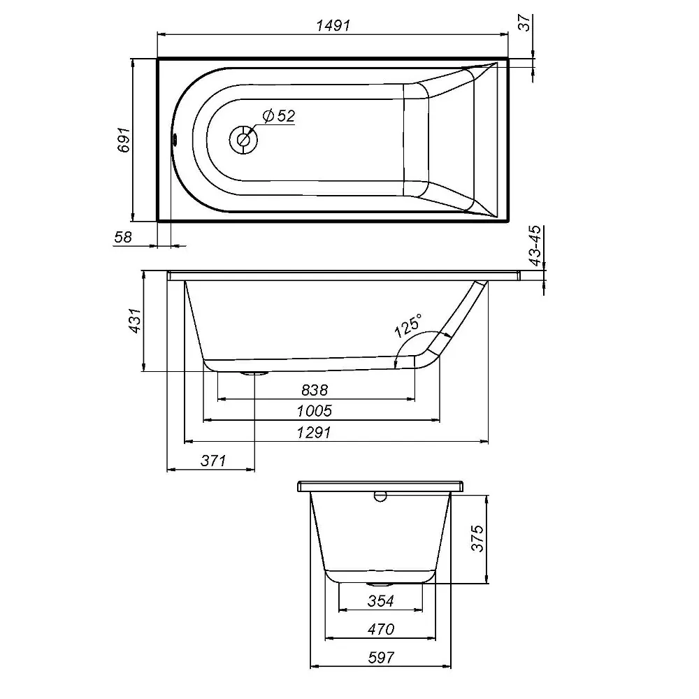 W72A-150-070W-R2 каркас для ванны spirit 150х70