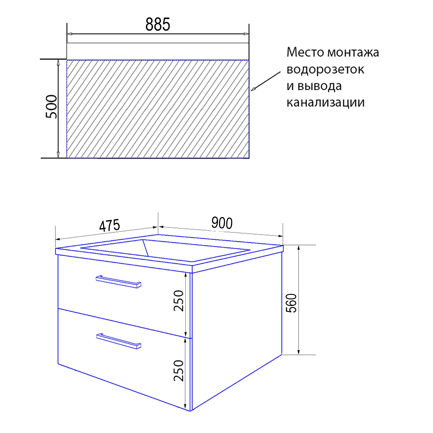 Комплект Azario тумба Ника 90 900х475х560 подвесная с раковиной Monte 90 белый матовый () CS00089922