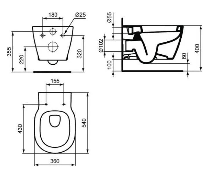 CONNECT Rimless Безободковый подвесной унитаз, глубокий смыв, с сидением и крышкой с функцие E822301